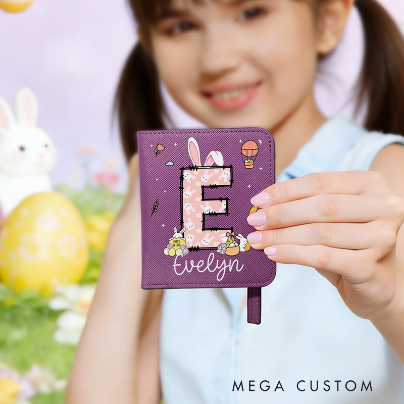 Personalized Easter Bunny Ears Initial PU Leather Wallet with Name Easter Gift for Girls