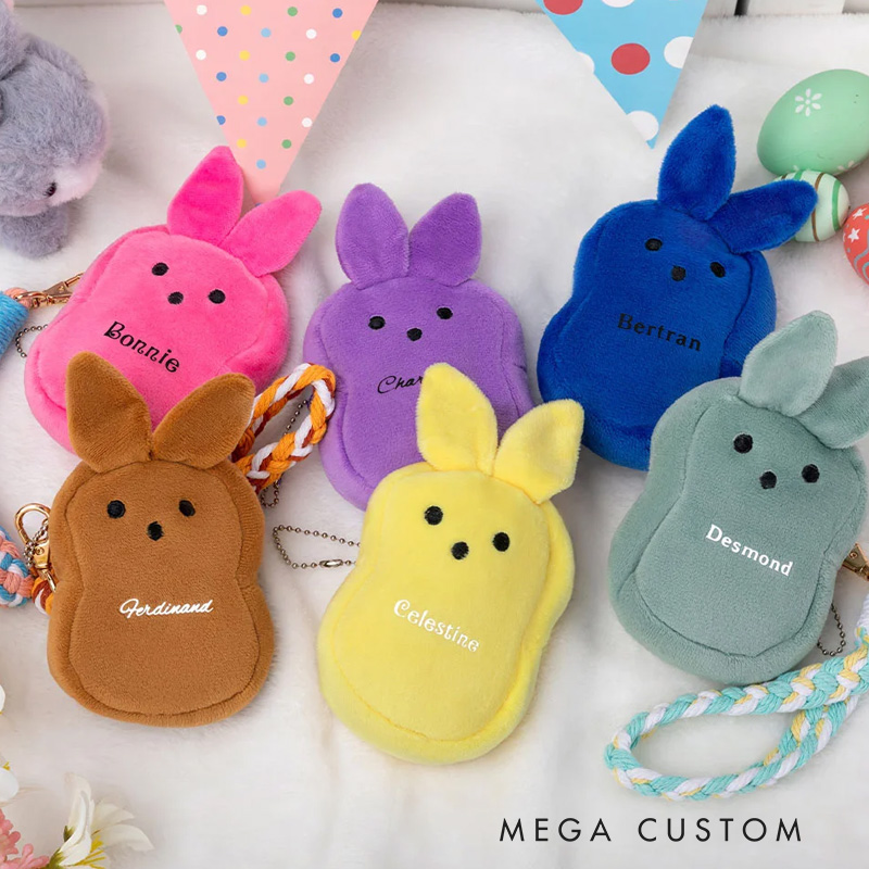 Personalized Macaron Color Cute Bunny Plush Coin Purse Wallet with Name Easter Basket Stuffers Birthday Gift for Kids