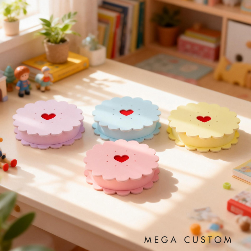 Adorable Heart Detail Macaron Shaped 3D Printed Storage Box Perfect for Candy Jewelry and Small Gifts