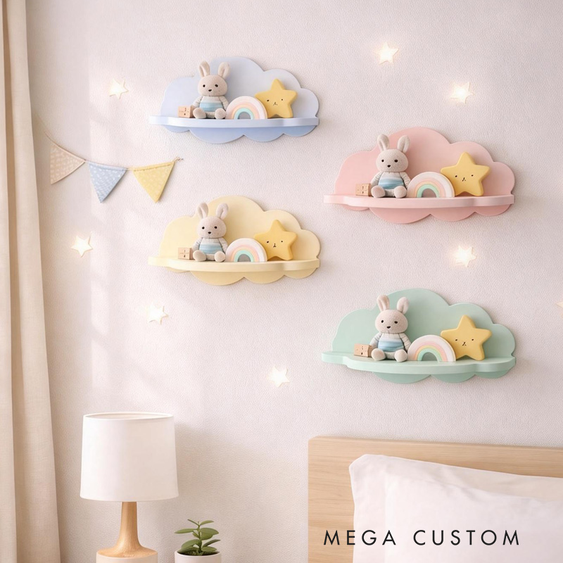 Adorable Cloud Shaped Wall Mounted Shelves Creative 3D Printed Nursery Organizer Perfect for Kids Room Toy Display and Home Decor