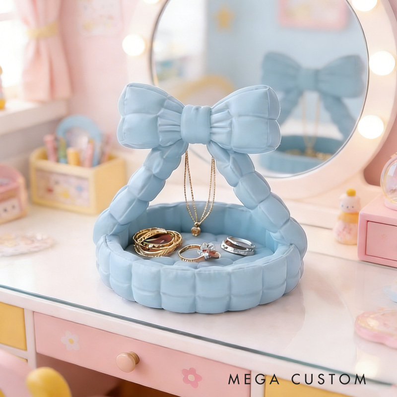 Bowknot Jewelry Holder Elegant 3D Printed Basket Shaped Organizer Perfect for Girls Dressing Table, Accessories, and Gift Decor