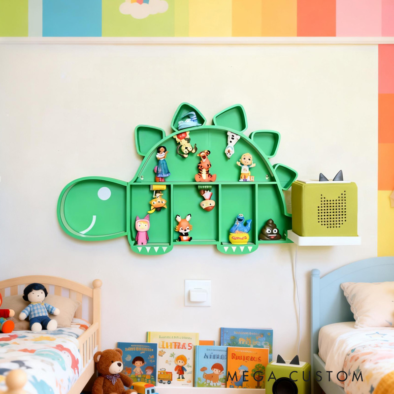 Dinosaur Shaped Wall Shelf Creative 3D Printed Kids Room Organizer Perfect for Displaying Toys, Figurines, Books, and Nursery Decor