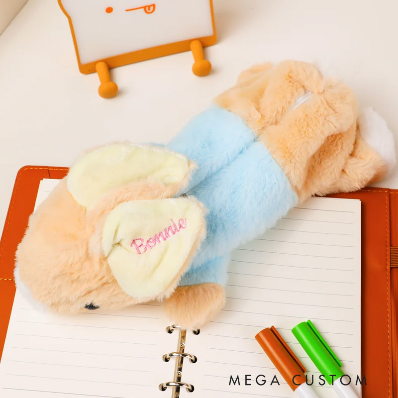 Personalized Bunny Rabbit Plush Pencil Bag with Embroidered Name School Stationery Christmas Back to School Easter Gift for Kids