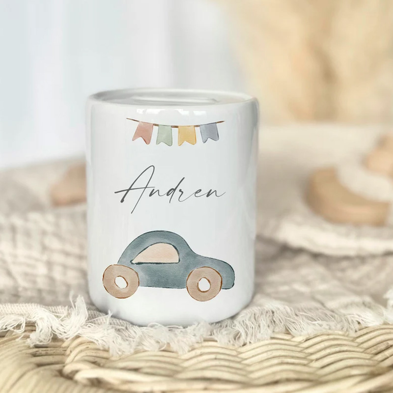 Personalized Woodland Animal Theme Name Ceramic Money Box Cute Nursery Gift Baby Keepsake Piggy Bank