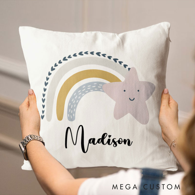 Personalized Star And Rainbow Throw Pillows Featuring Whimsical Colors And Patterns Throw Pillows
