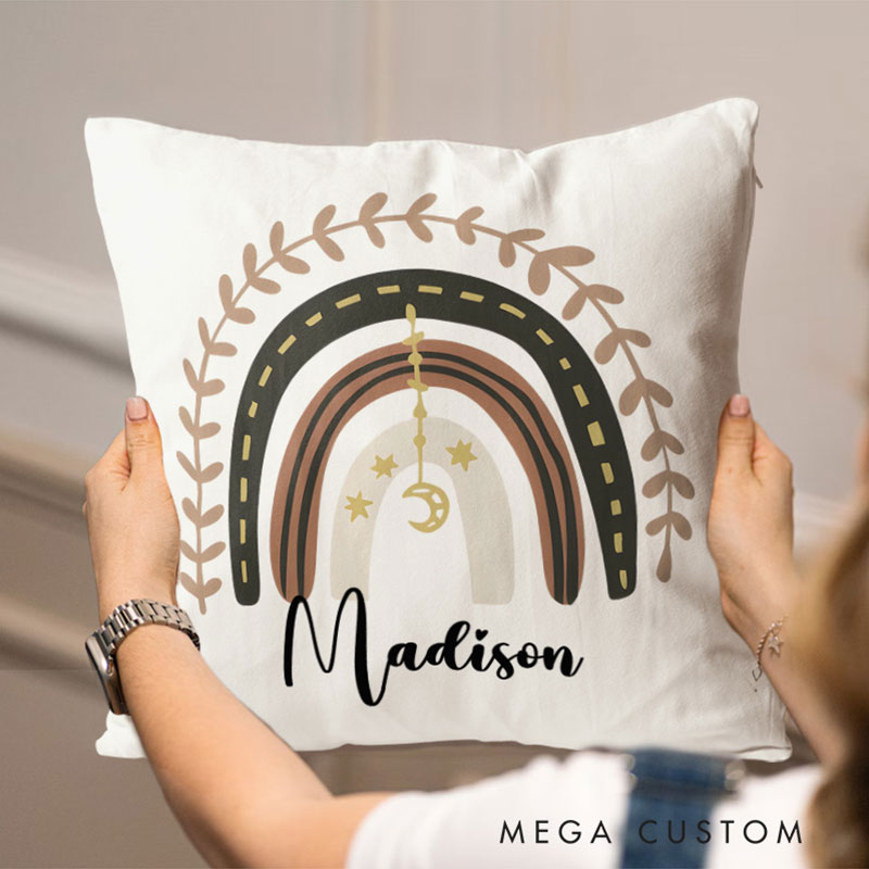 Personalized Leafy Rainbow Throw Pillows Highlighting Unique Leaf Details And Soft Colors Throw Pillows