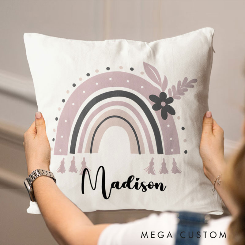Personalized Floral Rainbow Throw Pillows Featuring Delicate Flowers And Playful Accents Throw Pillows