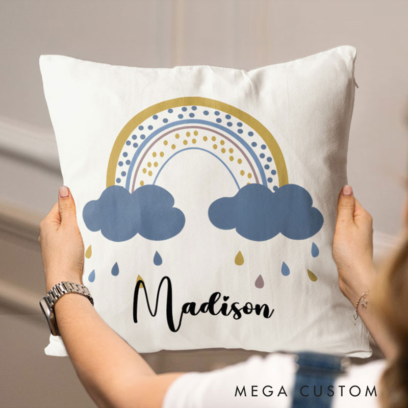 Personalized Cloud And Rainbow Throw Pillows Highlighting Cheerful Colors And Soft Clouds Throw Pillows