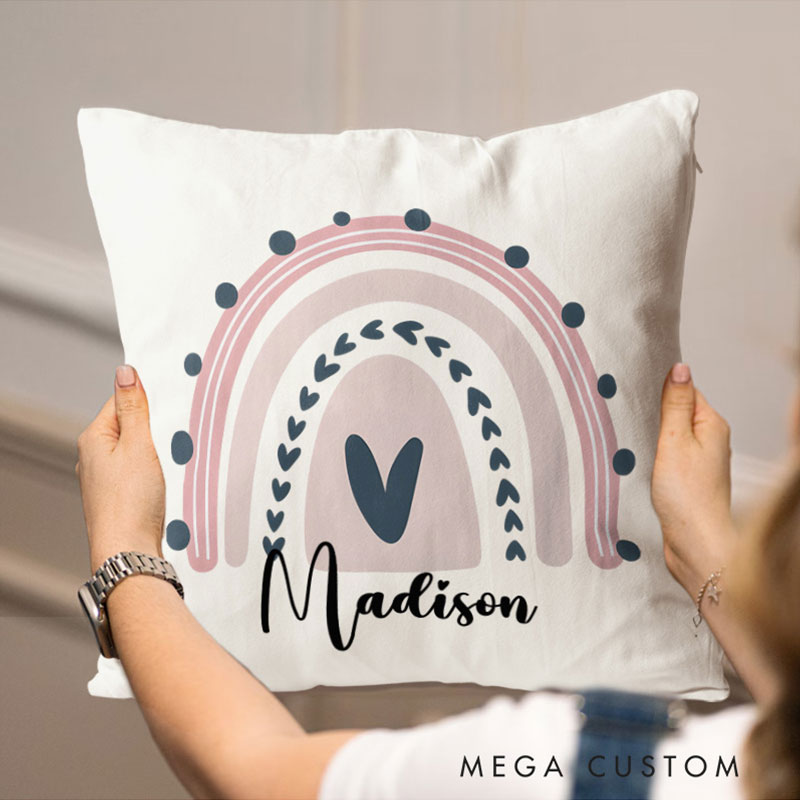 Personalized Heart Rainbow Throw Pillows Featuring A Simple Heart And Vibrant Rainbow Colors Throw Pillows