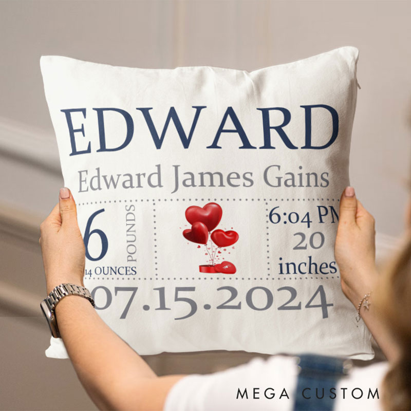 Personalized Minimalist Birth Stats Throw Pillows Featuring Baby's Name And Key Details Throw Pillows
