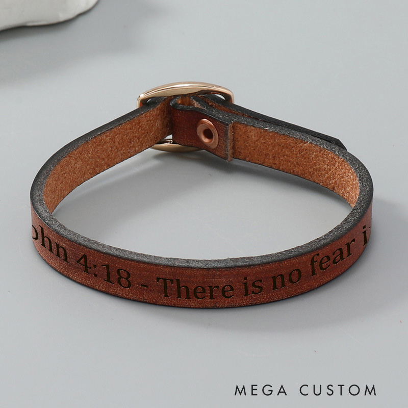 Personalized Scripture Leather Unisex Bracelet Custom Engraved Religious Bible Jesus Jewelry Christian Quote Bible Verse Bracelet Christian Gift