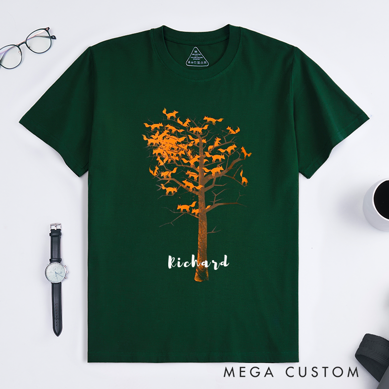Personalized Fox Family Tree Classic T-Shirts Unique Gift Unisex Tee Perfect Birthday Present for Him or Her