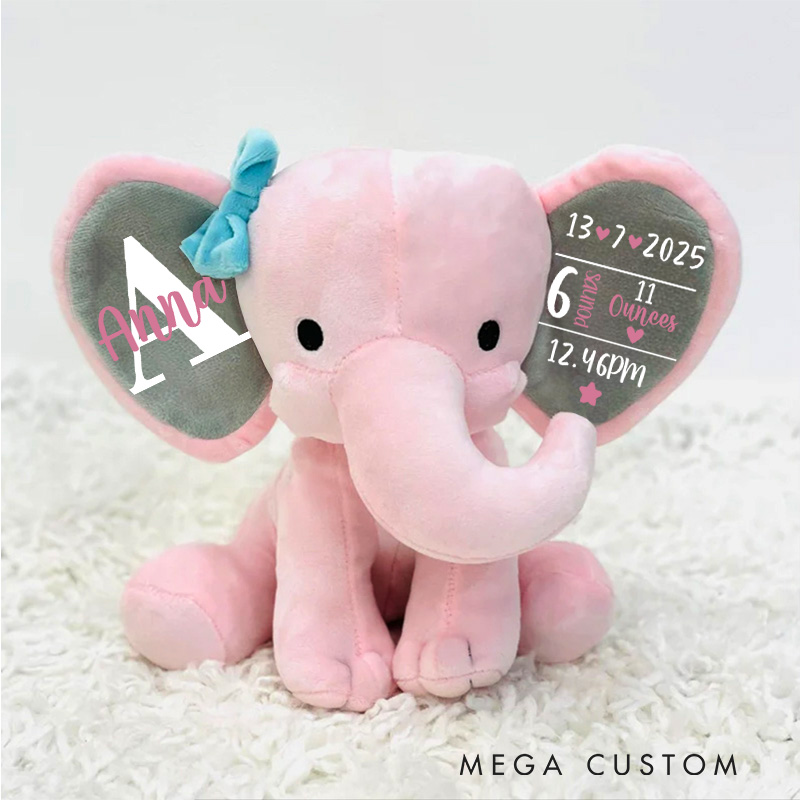 Personalised Elephant Keepsake Birth Stat Info Elephant Baby Announcement Gift
