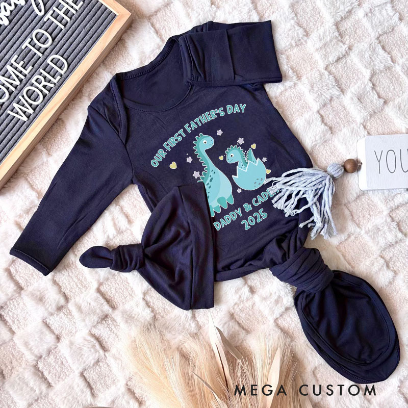 Personalized Little Dinosaur Father and Daughter Son Set Dad and Baby Matching Set Shirt Our First Father’s Day Gift for New Dad