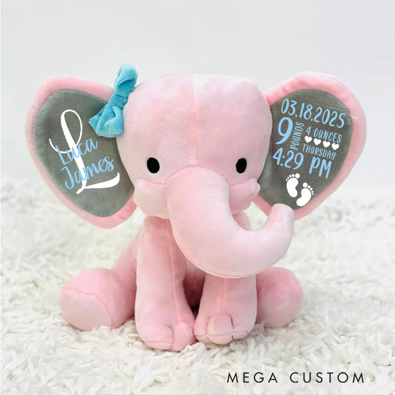 Personalised Elephant Keepsake Birth Stat Info Elephant Baby Baptism Gift Birth Present