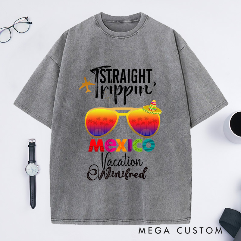 Personalized Mexico Washed T-Shirts Trip Shirt Vacation Tee Trendy Shirt Customized Name Shirt Tee Gift For Traveler