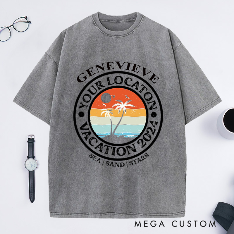 Personalized Summer Washed T-Shirts Vacation Shirts Beech TShirts Gift For Traveler Tee