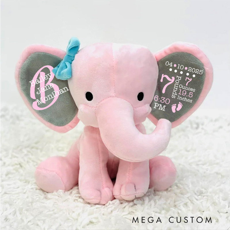Personalised Elephant Keepsake Birth Announcement Gift Baby Shower Gift