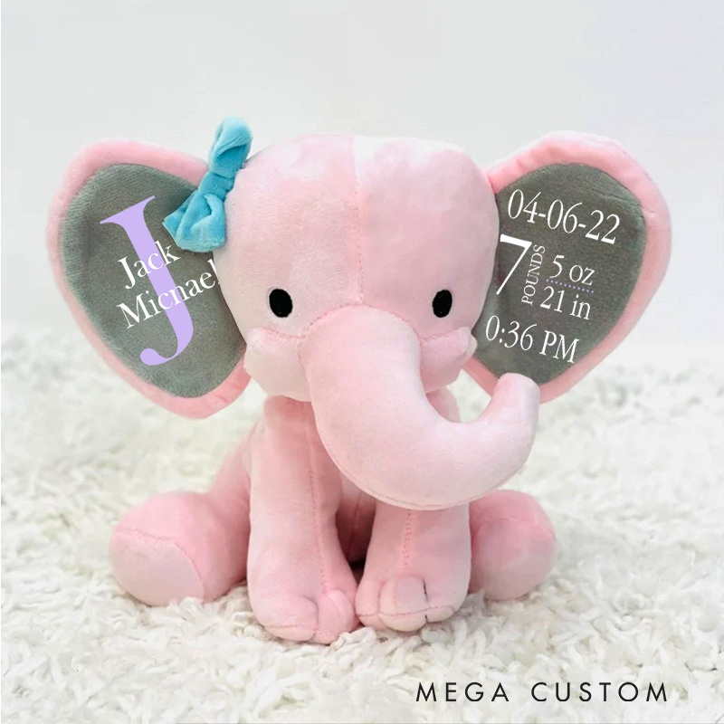 Personalised Elephant Keepsake Birth Stat Elephant Baby Shower Gift