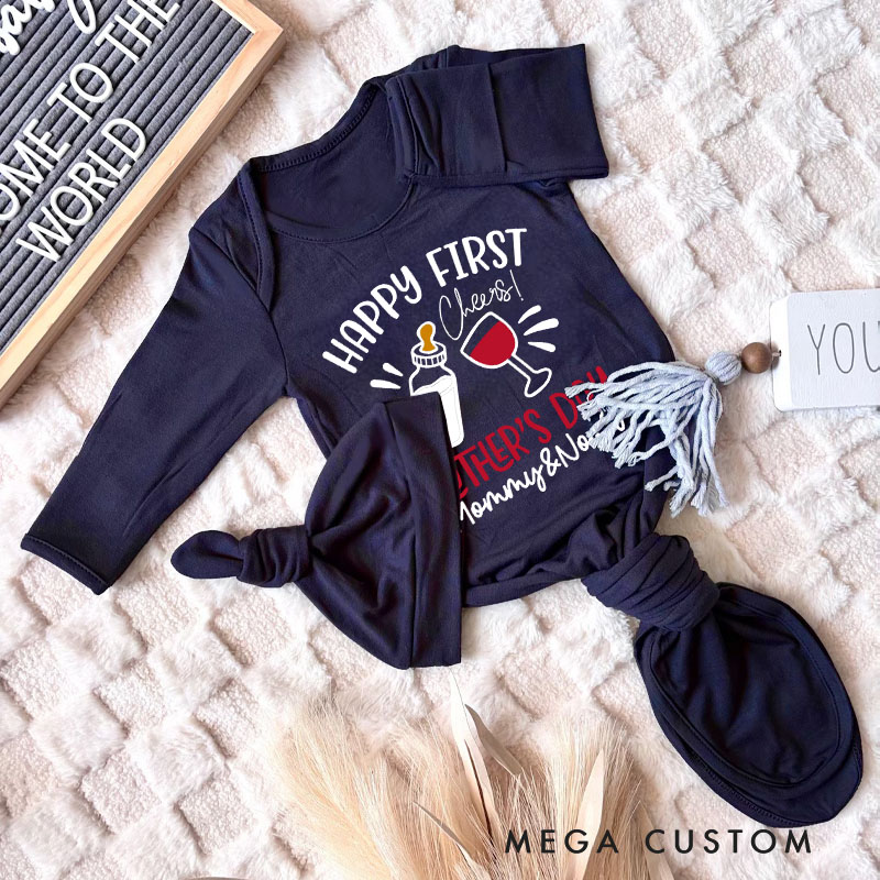 Personalized Cheers with Milk Bottle and Wine Glass for First Mother's Day Celebration Baby Gowns