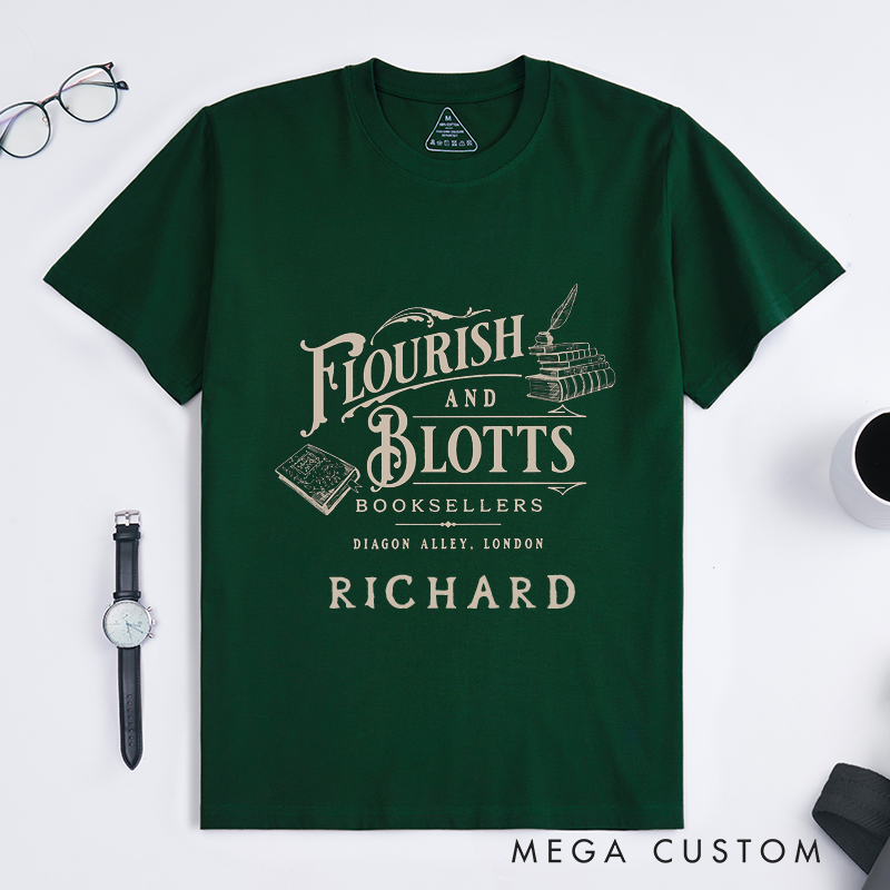 Personalized Bookstore Classic T-Shirt Custom Name Literary Gift for Readers Book Lovers Vintage Bookshop Design Unisex Birthday Present
