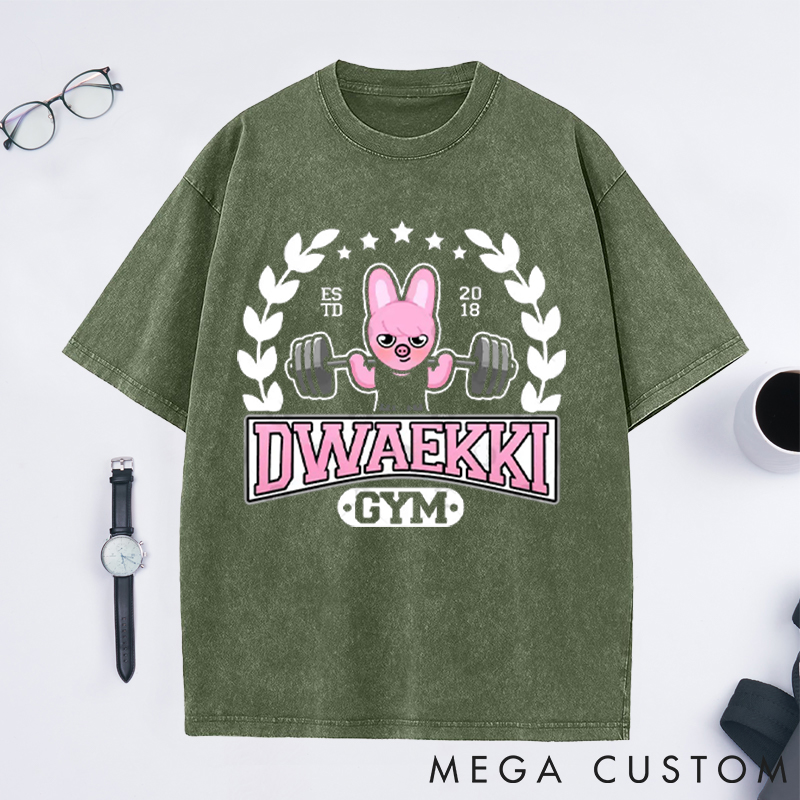 Personalized Rabbit Gym Washed T-Shirts with Cute Bunny Weightlifting for Fitness Enthusiasts Bodybuilders and Gym Lovers
