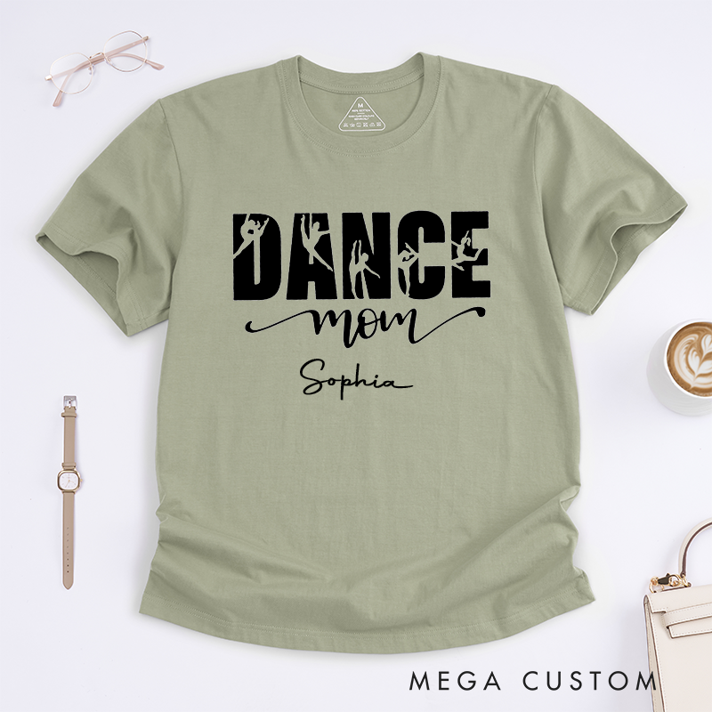 Personalized Dance Mom T-Shirt Custom Name Gift for Proud Mother Ballet Dancer Silhouette Tee for Women Mothers Day Present Dance Lover Apparel