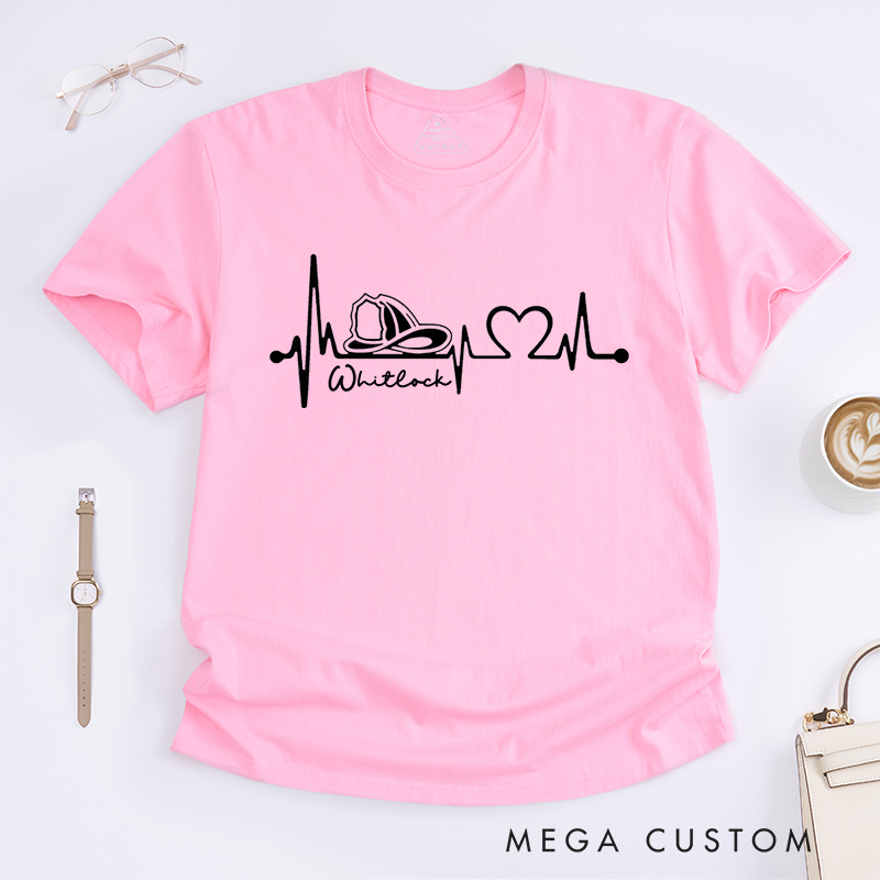 Personalized Firefighter Heartbeat Line Custom Design Gift for Firefighter Gift for Fireman Wife Girlfriend T-Shirt