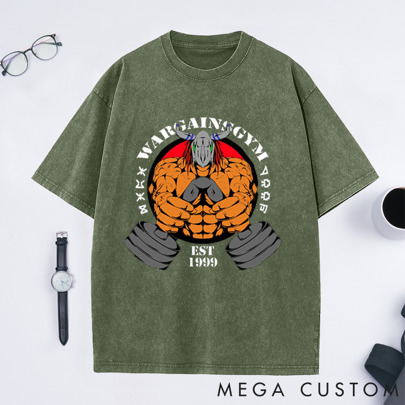 Personalized Gym Washed T-Shirts with Bold Warrior Weightlifting Design for Fitness Enthusiasts Bodybuilders and Gym Lovers
