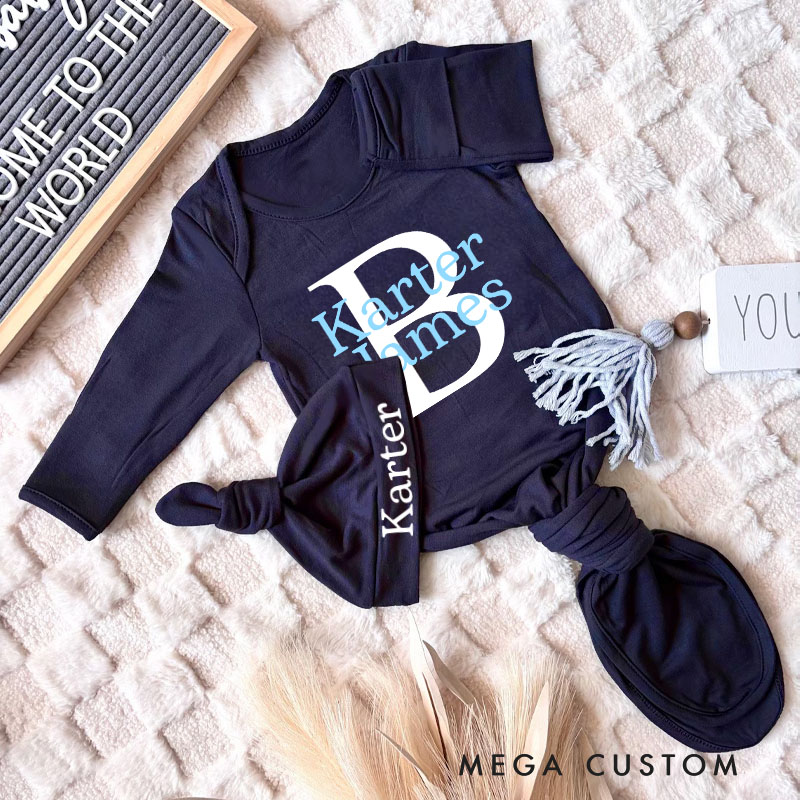 Personalized Light Blue Elegant Name Typography for Cherished Babies Baby Gowns