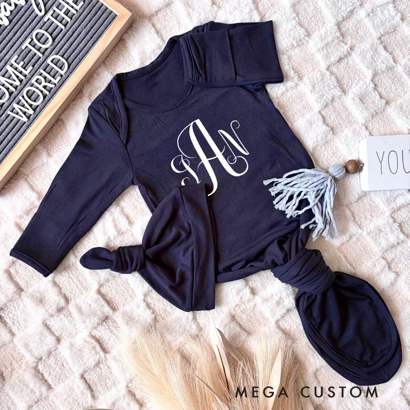 Personalized Stylish Black Lace Monogram Typography for Babies Baby Gowns