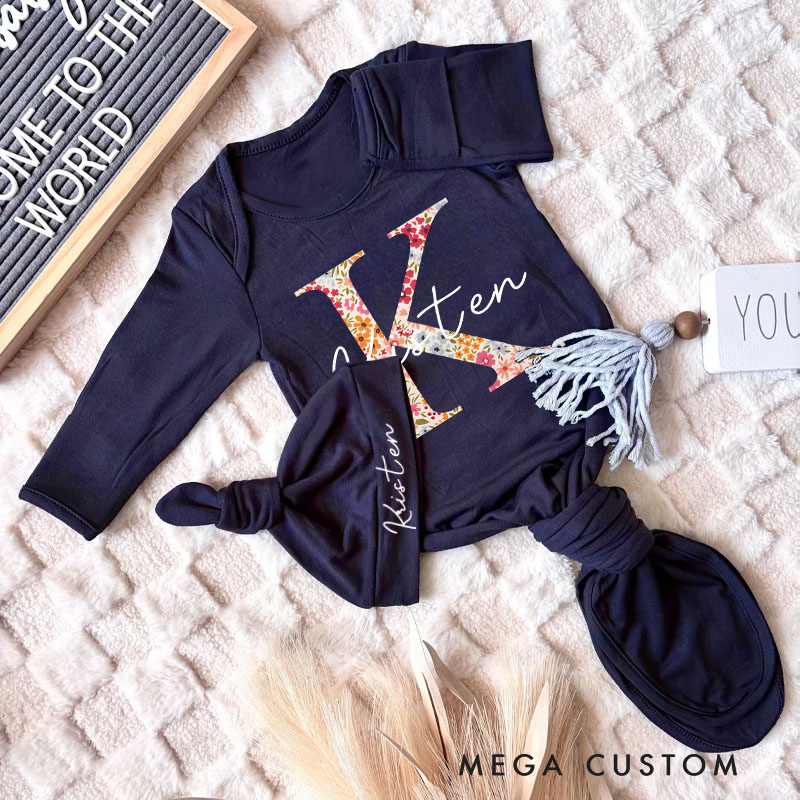 Personalized Floral Initial with Elegant Red Script Name for Babies Baby Gowns