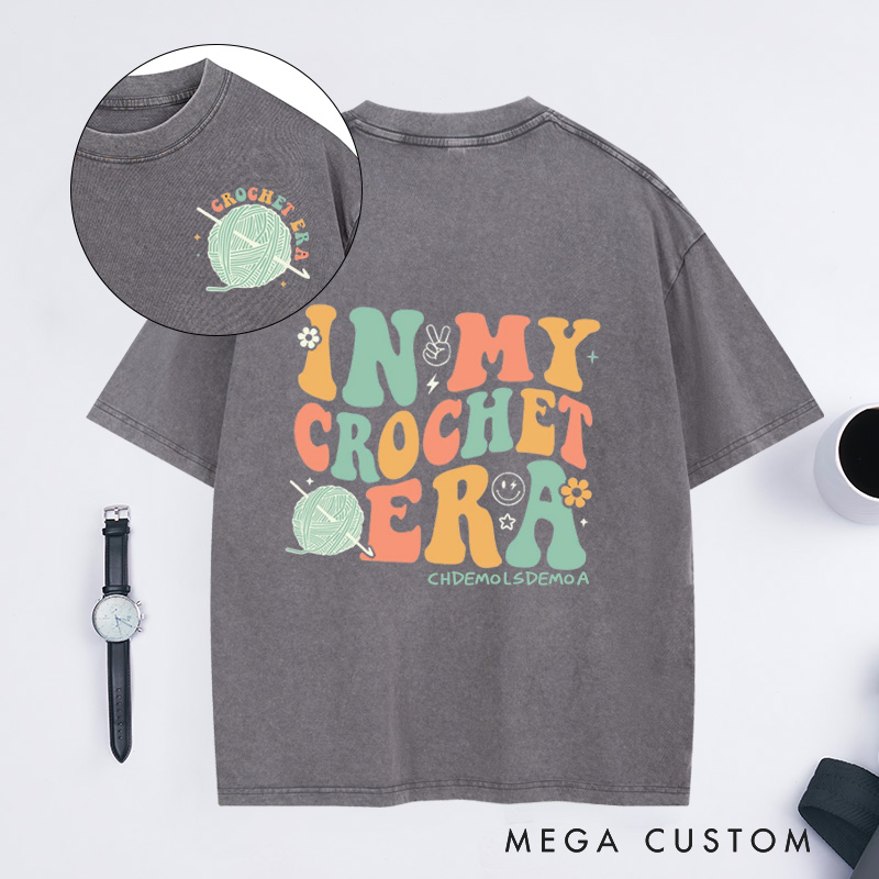 Personalized In My Crochet Era Washed T-Shirts Crochet Lover Shirt Knitting Shirt Crafter Mom Shirt for Women Gift for Knitting Lover Funny Crochet Tee