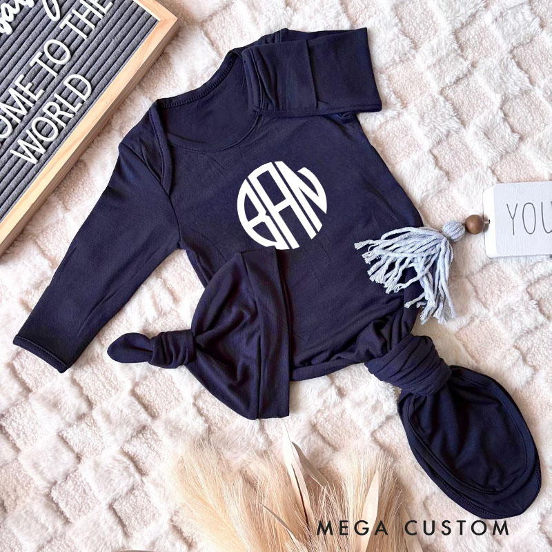 Personalized Bold and Modern Black Monogram for Trendy Babies Baby Gowns