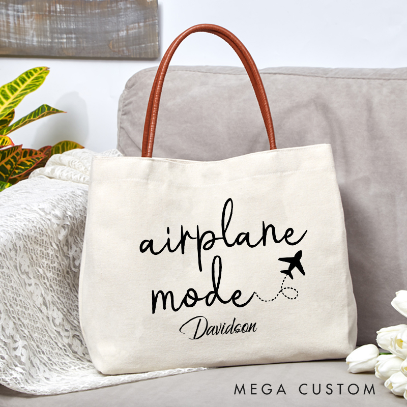 Personalized Airplane Mode Tote Bag Gifts for Travel Lovers Vacation Tote Bag Travel Tote Bag Gift for Traveler