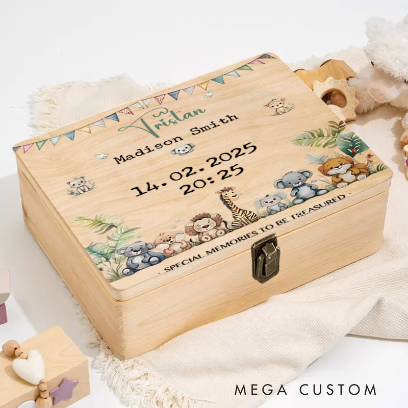 Personalized Baby Birth Announcement Featuring Floral Accents and Special Details for Treasured Memories Keepsake Memory Box