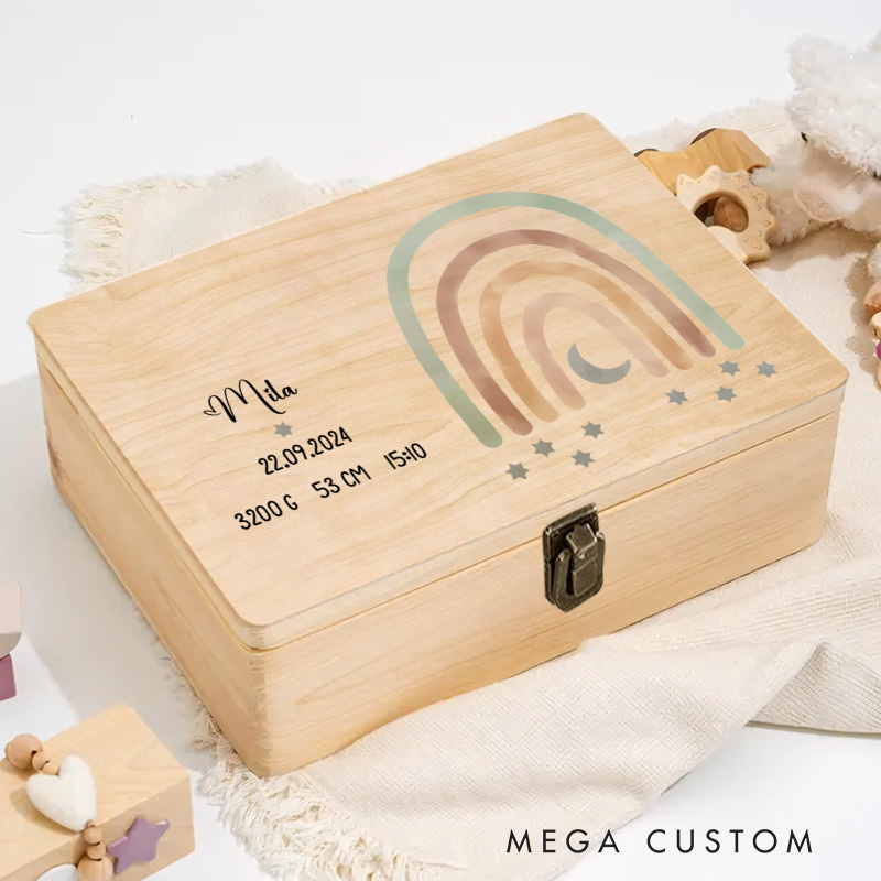 Personalized Pastel Rainbow Illustration with Whimsical Accents for Storing Precious Memories Keepsake Memory Box