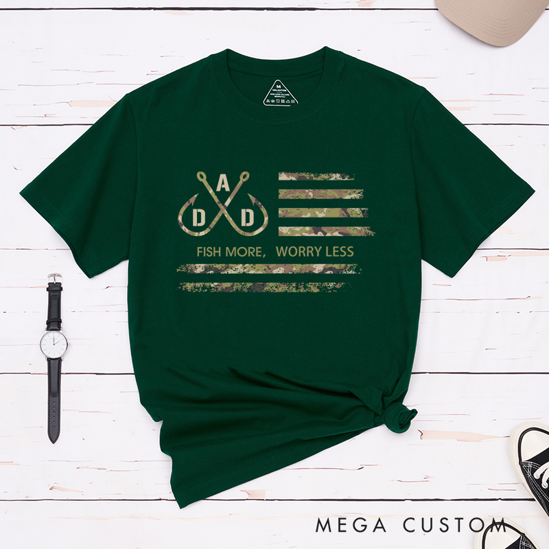 Personalized Camouflage Flag Fishing Dad T Shirt Great Gift for Fishing Enthusiast