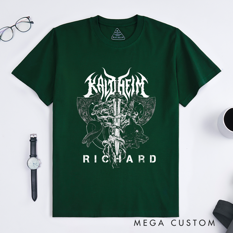 Personalized Viking Norse Mythology Animal Sword Battle Axes Classic T-Shirts Custom Name Gift for Men Women Unique Mythical Warrior Tee for Him Her