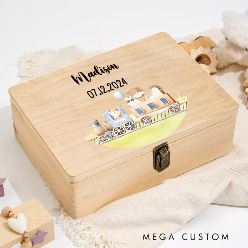 Personalized Noahs Ark Illustration with Animal and Scenic Details for Storing Precious Memories Keepsake Memory Box