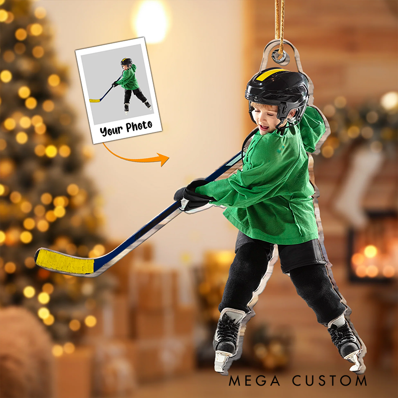 Personalized Hockey Player Christmas Ornament with Custom Photo for Holiday Decorations