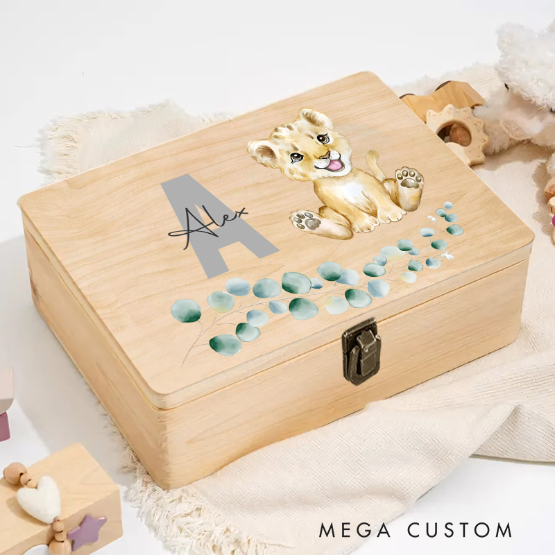 Personalized Baby Lion Illustration with Playful Bubble Accents for Cherished Childhood Keepsakes Keepsake Memory Box