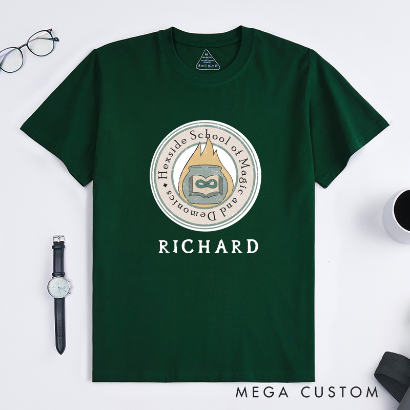 Personalized Magic School Classic T-Shirts Custom Name Gift Unique Retro Unisex Wizard Academy Tee for Fantasy Lovers 