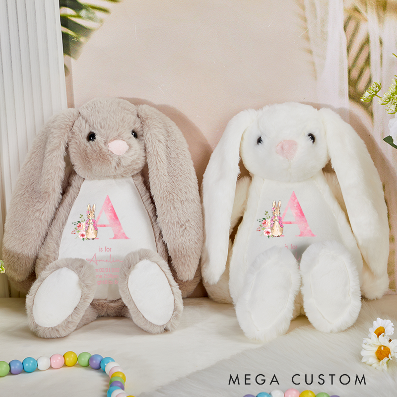 Personalised New Baby Soft Toy Rabbit Birth Announcement Gift Baby Shower Gift