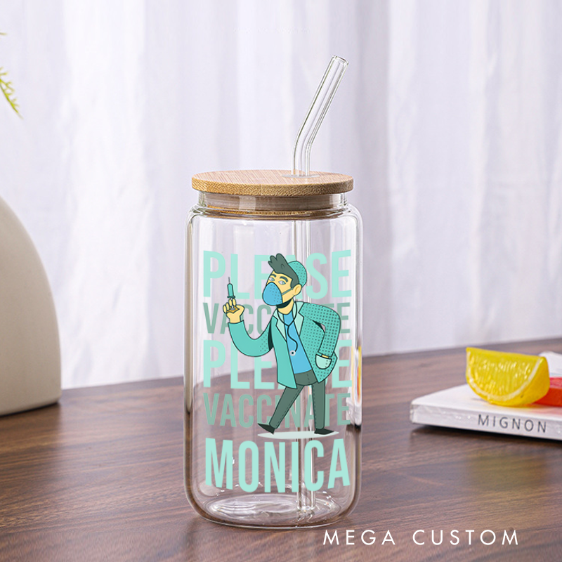 Personalized Nurse Tumbler with Lid and Straw Nurse Please Vaccinate Design Custom Glass Coffee Cup 