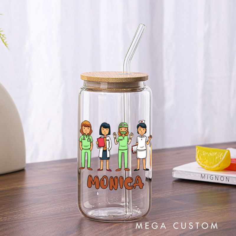 Personalized Nurse Tumbler with Lid and Straw Healthcare Heroes Team Design Custom Glass Coffee Cup 