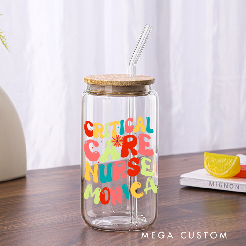 Personalized Nurse Tumbler with Lid and Straw Critical Care Nurse Design Custom Glass Coffee Cup 