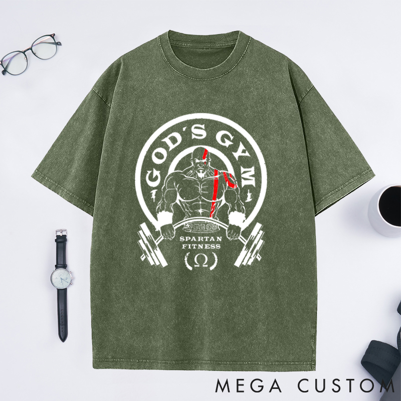 Personalized Gym Washed T-Shirts with Warrior Fitness Design for Fitness Enthusiasts Bodybuilders and Gym Lovers