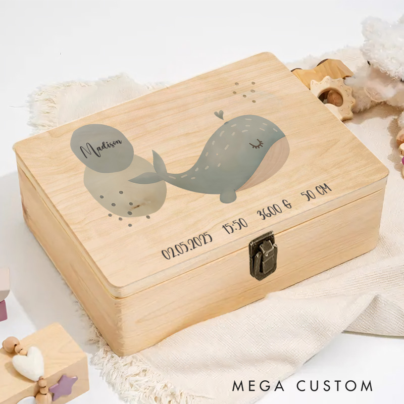 Personalized Whale Illustration with Playful Accents for Celebrating Baby Milestones Keepsake Memory Box