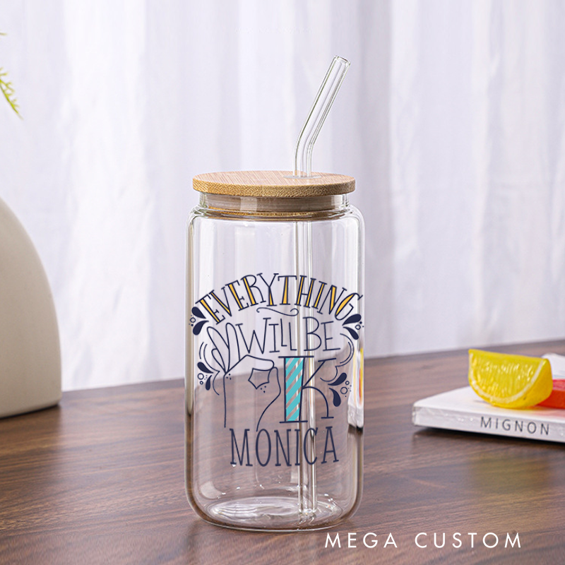 Personalized Nurse Tumbler with Lid and Straw Everything Will Be OK Design Custom Glass Coffee Cup 